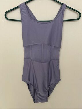 Grand  Prix dance lavender leotard distinctive mesh corset waist design. Size XS